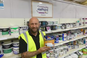 Barrie from Community RePaint Cheshire in the paint area