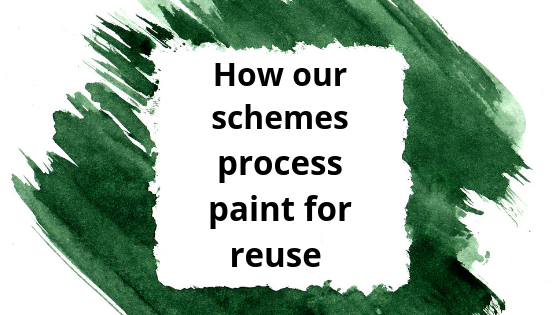 Text on green painted background which reads: Step by step: How our schemes process paint for reuse.