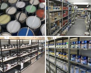 4 images of neat and tidy paint displays