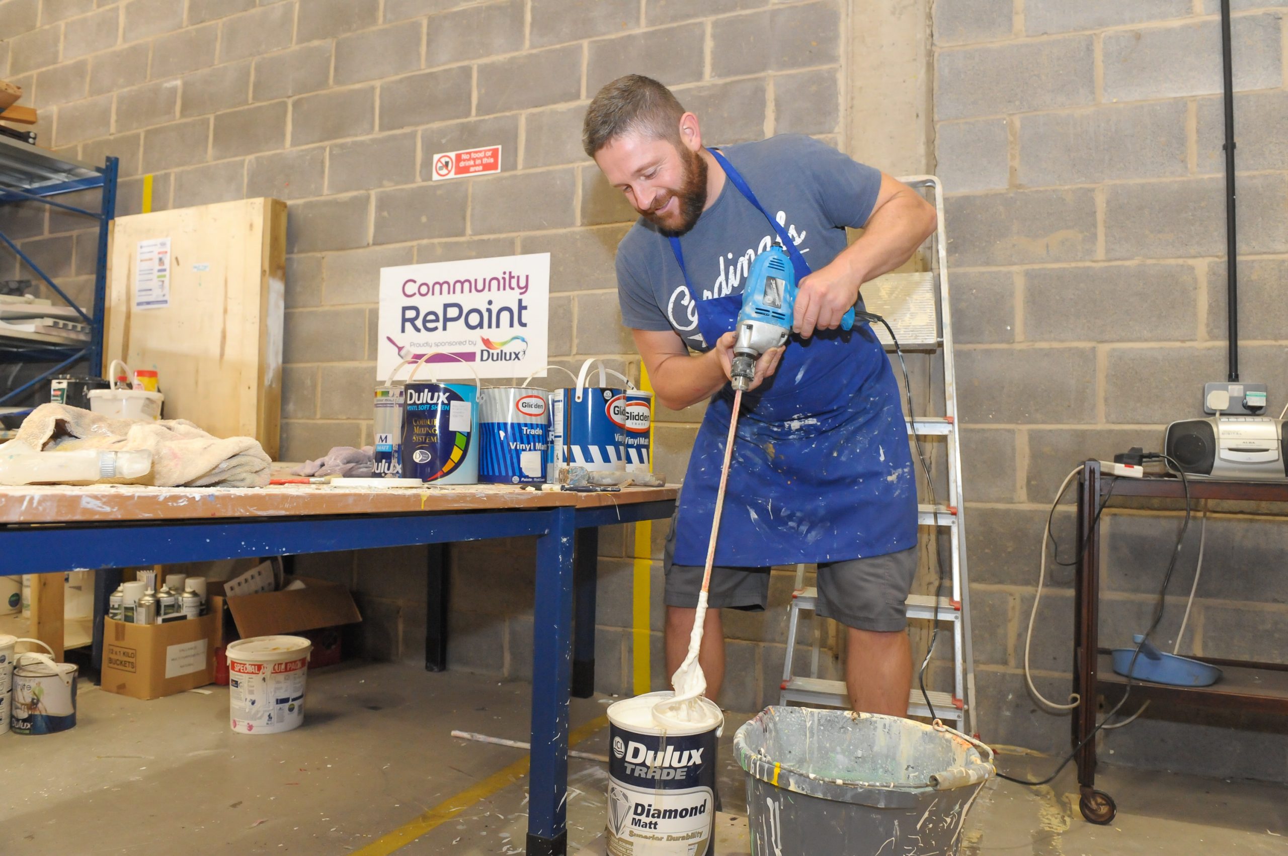 Paint processing with affordable, reusable paint at Community RePaint Loughborough